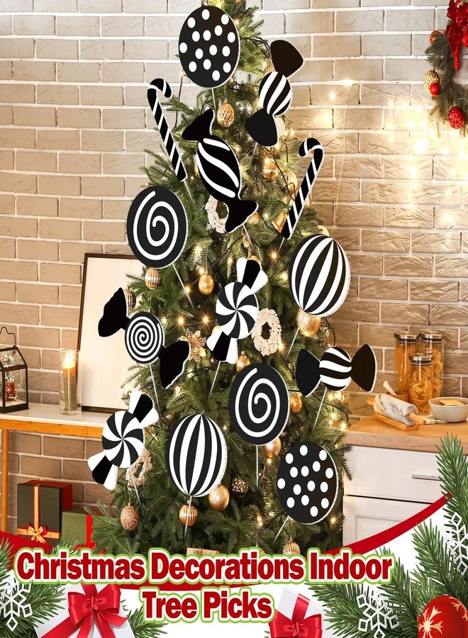 Yuntau 16 Pcs 8" Large Black and White Candy Christmas Decorations Peppermint Lollipop Photo Prop Ornaments Candy Cane Tree Picks for Xmas Tree Hollow Board Indoor Christmas Holiday Vase Wall Decor - Image 4
